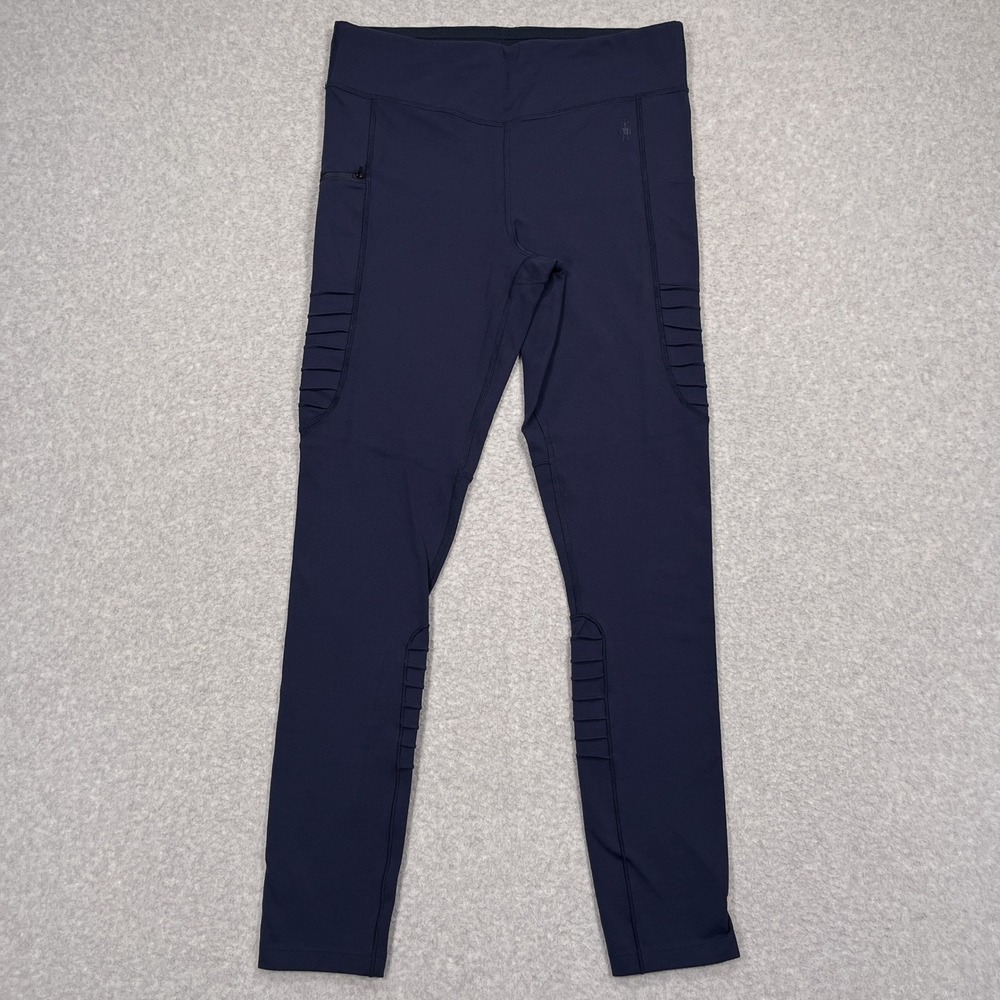Smartwool Merino Sport Moto Leggings Womens Large Navy Blue Pockets SW016337